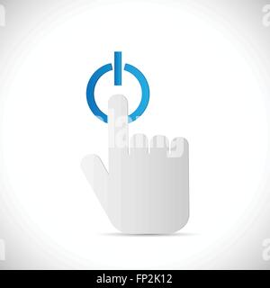 Abstract illustration of a finger pushing a power button isolated on a white background. Stock Vector