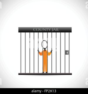 Illustration of a prisoner inside of a jail isolated on a white background. Stock Vector