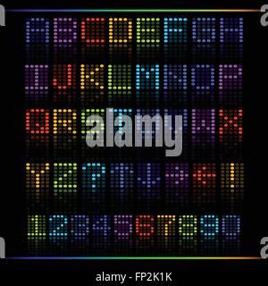 Illustration of a colorful digital font on a dark background. Stock Vector
