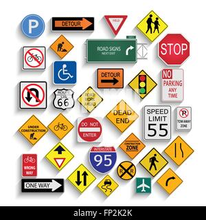 Illustration of various road signs isolated on a white background Stock ...