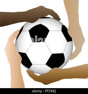 Illustration of hands holding a soccer ball isolated on a white background. Stock Vector