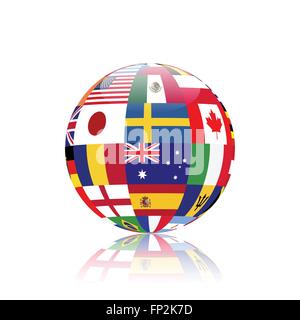 Illustration of a sphere with flags from various countries. Stock Vector