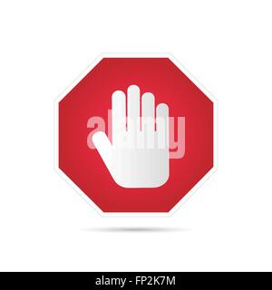 Illustration of a stop sign with hand isolated on a white background. Stock Vector