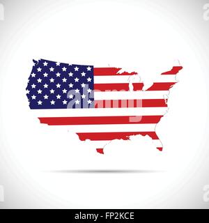 Illustration of the flag of the United States of America on a map isolated on a white background. Stock Vector