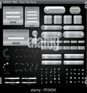 Illustration of a color set of silver web elements. Stock Vector