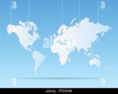 Illustration of a hanging world map on a colorful background. Stock Vector