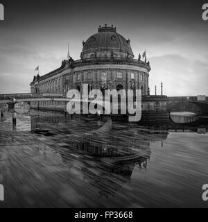 View of the Bode museum, sheets of ice floating on the Spree river in front, Berlin, Germany Stock Photo