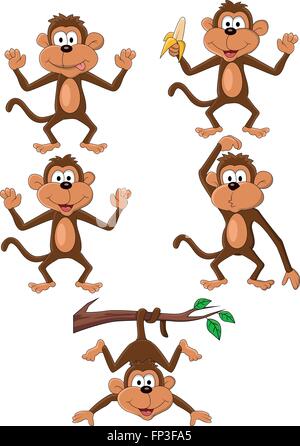 Happy monkey cartoon collection set Stock Vector