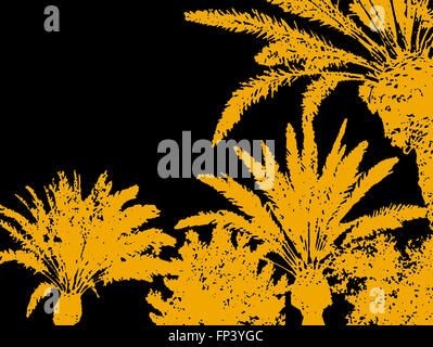 Palm trees with night sky. Orange silhouettes of palm trees on black background in contemporary design. Stock Photo