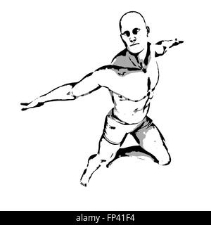 Comic Book Hero Pose in Sketch Ink Illustration Stock Photo