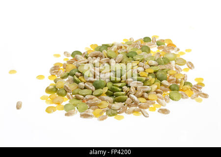 Mixed grains of cereals and legumes on white background Stock Photo