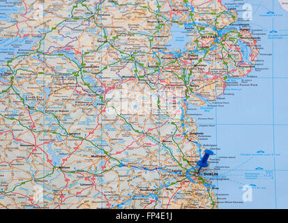 Road map of the north east coast of England, with map pins Stock Photo ...