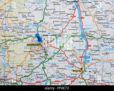 Road Map Of Yorkshire, England, Showing The Harrogate And Wetherby Area 