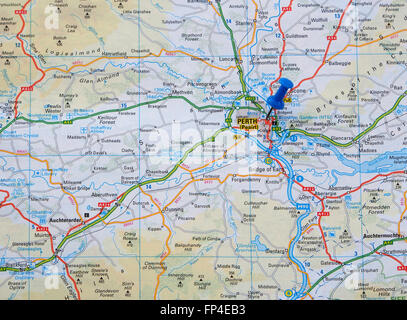 Road map of of Scotland, showing the roads and area around Perth ...