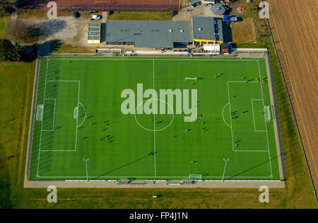 Aerial view, sports ground TuS Fichte Lintfort 1914 E.V, tournament preparations, football training, Kamp-Lintfort, Lower Rhine, Stock Photo