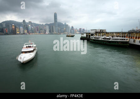 Hong Kong, China - January 31, 2016: Victoria Harbor during a stormy weather. Stock Photo