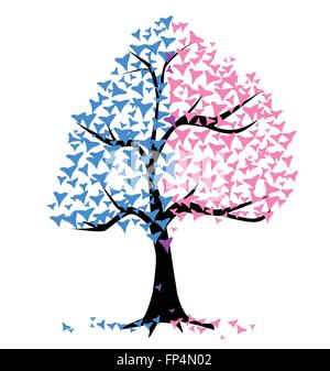 A summer tree woth hearts for leaves in pink and blue Stock Vector