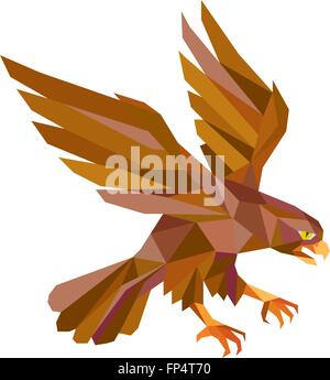Low polygon style illustration of a peregrine falcon hawk eagle bird swooping viewed from the side set on isolated white background done in retro style. Stock Vector