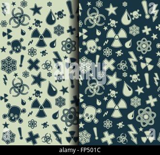 Set of Seamless warning symbols patterns. Stock Vector