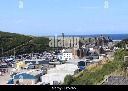 Peel Castle, Peel Harbour and Peel Hill, Peel, Isle of Man, British Isles Stock Photo