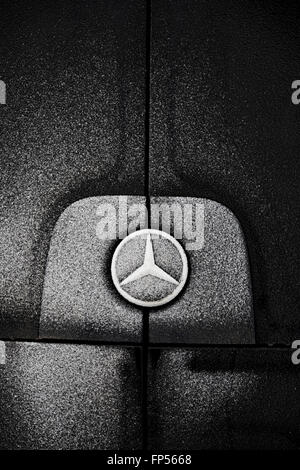 Mercedes Benz logo on back of van in arctic Norway. Stock Photo