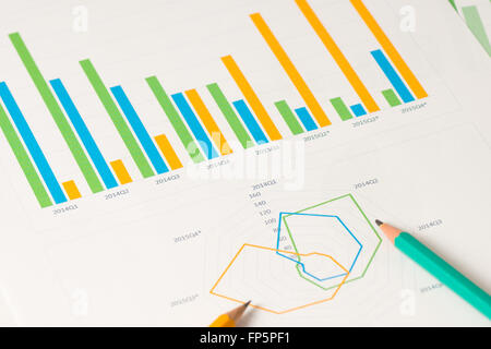 multi color bar charts with two different pencils Stock Photo - Alamy
