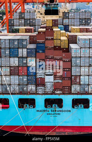Shipping containers being stacked on a cargo ship, Rijeka, Croatia Stock Photo
