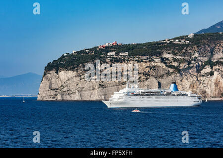 Cruise ship achored off the Sorrento coastline, Campania, Italy Stock Photo