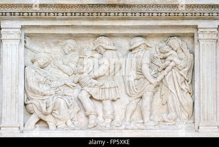 The Innocent massacre, relief on portal of Saint Petronius Basilica in Bologna, Italy Stock Photo