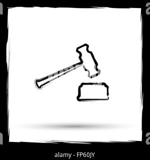 Judge hammer icon. Internet button on white background. Outline design imitating paintbrush. Stock Photo