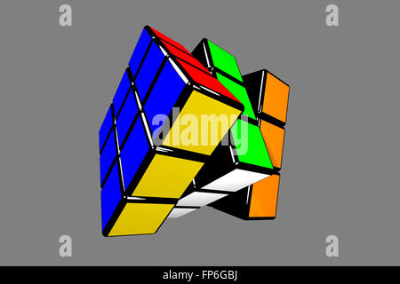 Colorful Magic Cube at wide angle against 50% gray background Stock Photo