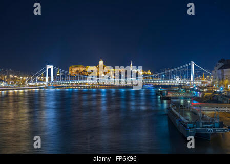 Danube river with Elisabeth Bridge in Budapest Hungary Stock Photo