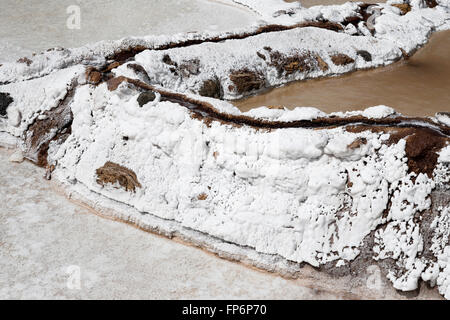 Close up of a salt ponds located at Maras, The Peru's Sacred Valley Stock Photo