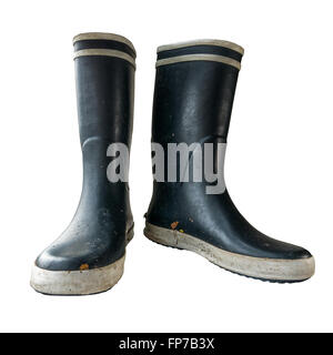 Black Rubber Or Wellington Boots On A White Background Stock Photo