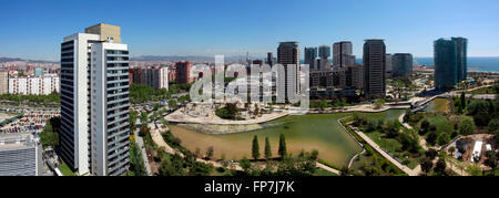 Parc de Diagonal Mar. Poble Nou quarter in Barcelona. Park designed by the architects Enric Miralles and Benedetta Tagliabue. Stock Photo