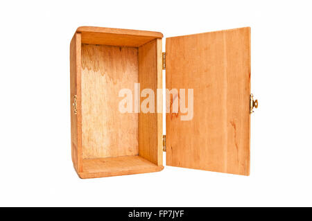 Empty Wooden Box On End With Hinged Door Open Stock Photo