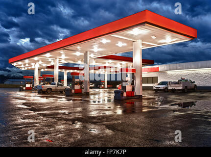 Gas Station Convenience Store On Rainy Evening Stock Photo