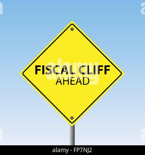 Image of a "Fiscal Cliff Ahead" sign against a blue sky background. Stock Vector