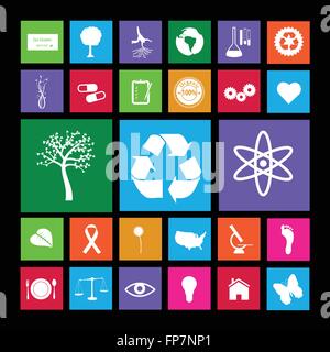 Image of various colorful metro eco icons isolated on a black background. Stock Vector