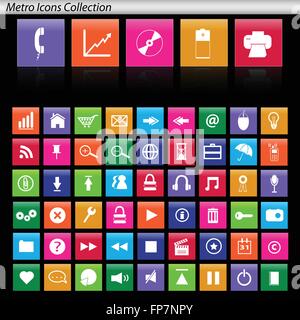 Image of various colorful metro icons isolated on a black background. Stock Vector