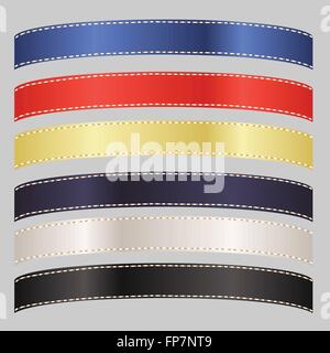 Image of a set of six colorful satin ribbons isolated on a background. Stock Vector