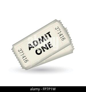 Image of two admit one tickets isolated on a white background. Stock Vector