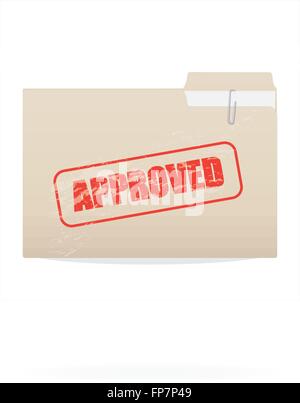 Image of a folder with an approved stamp isolated on a white background. Stock Vector