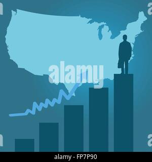 Image of a colorful blue business background with chart and business man. Stock Vector