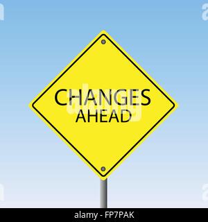 Image of a Changes Ahead road sign against a blue sky background. Stock Vector