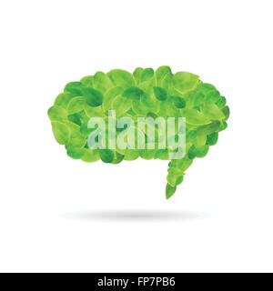 Image of a colorful, green chat bubble made with leaves isolated on a white background. Stock Vector