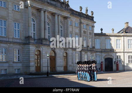 Copenhagen, Denmark - March 16, 2016: Changing ceremony of the royal guards at Amalienborg Palace. Stock Photo