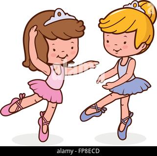 Vector illustration of two cute ballerina dancer girls. Stock Vector