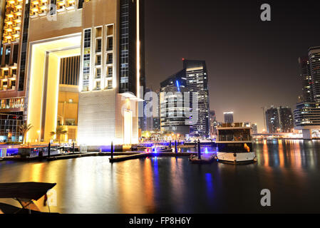 The night illumination of Dubai Marina, UAE Stock Photo