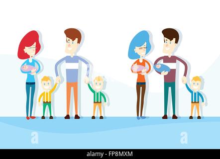 Big Family Kids Parents Newborn Baby Son Set Collection Stock Vector